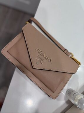 Prada Pink-Tan Saffiano Leather Wristlet Clutch